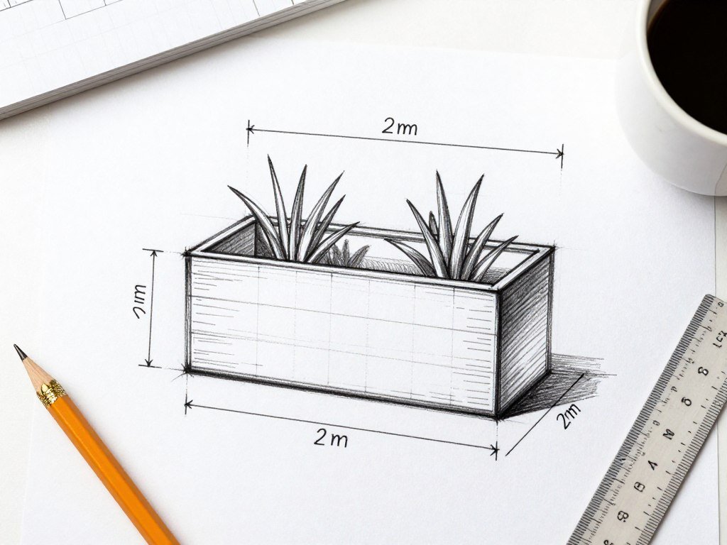Sketch of planter box dimensions on graph paper Sketch of planter box dimensions on graph paper