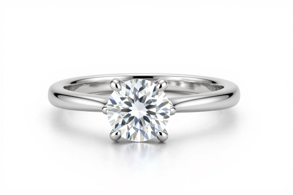 Solitaire engagement ring showcasing single diamond center stone Solitaire engagement ring showcasing single diamond center stone