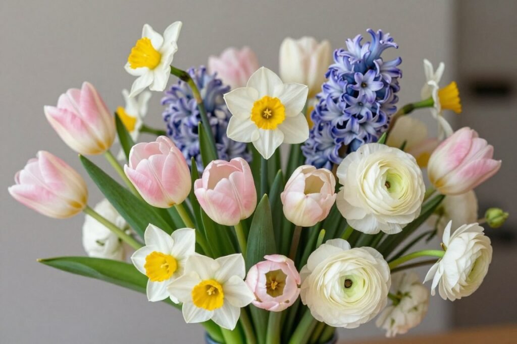 Spring seasonal flowers for bridal shower decorations