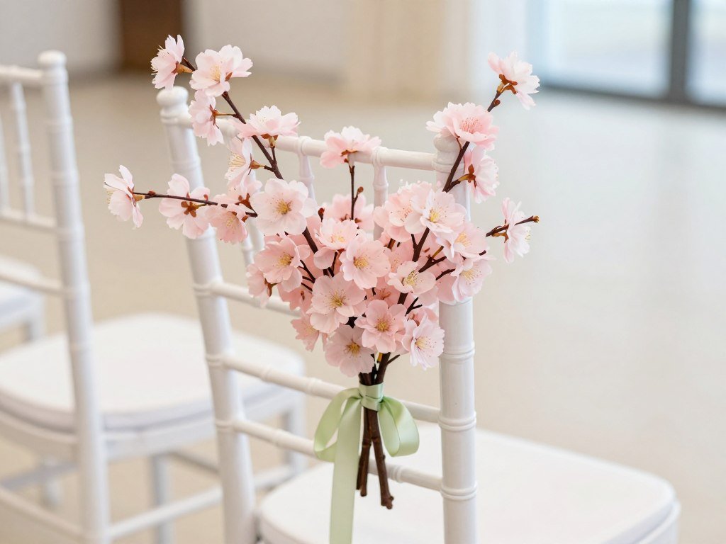 Spring wedding chair with cherry blossom branches