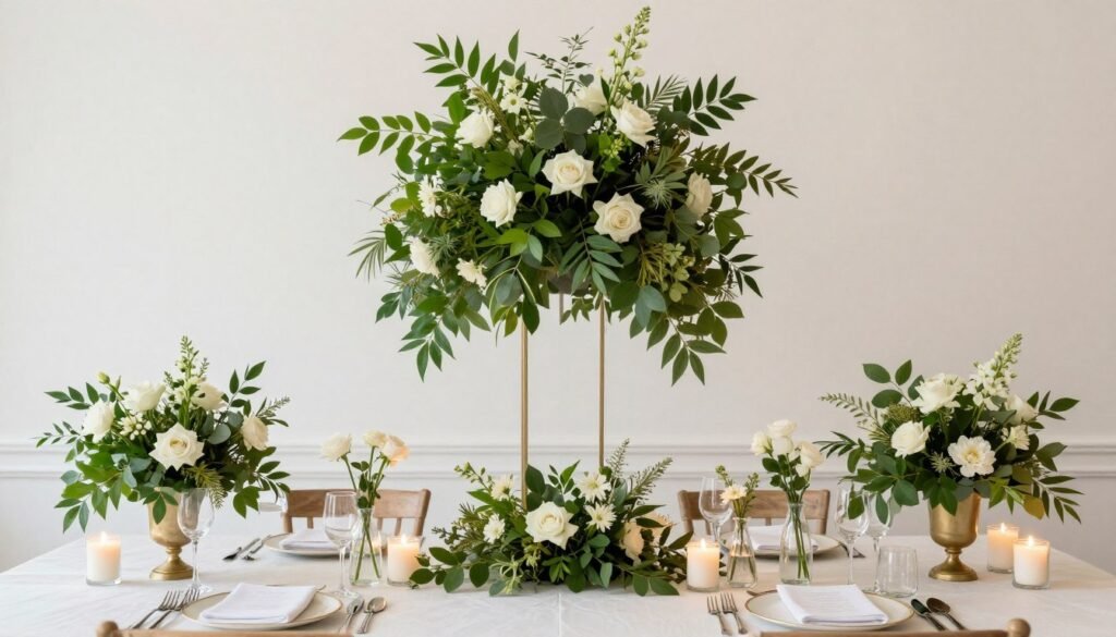 Strategic floral placement on wedding head table maximizing visual impact