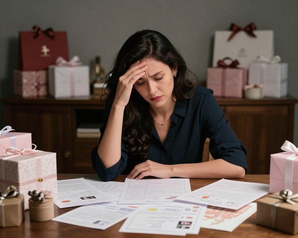 Stressed bride planning bridesmaid proposals