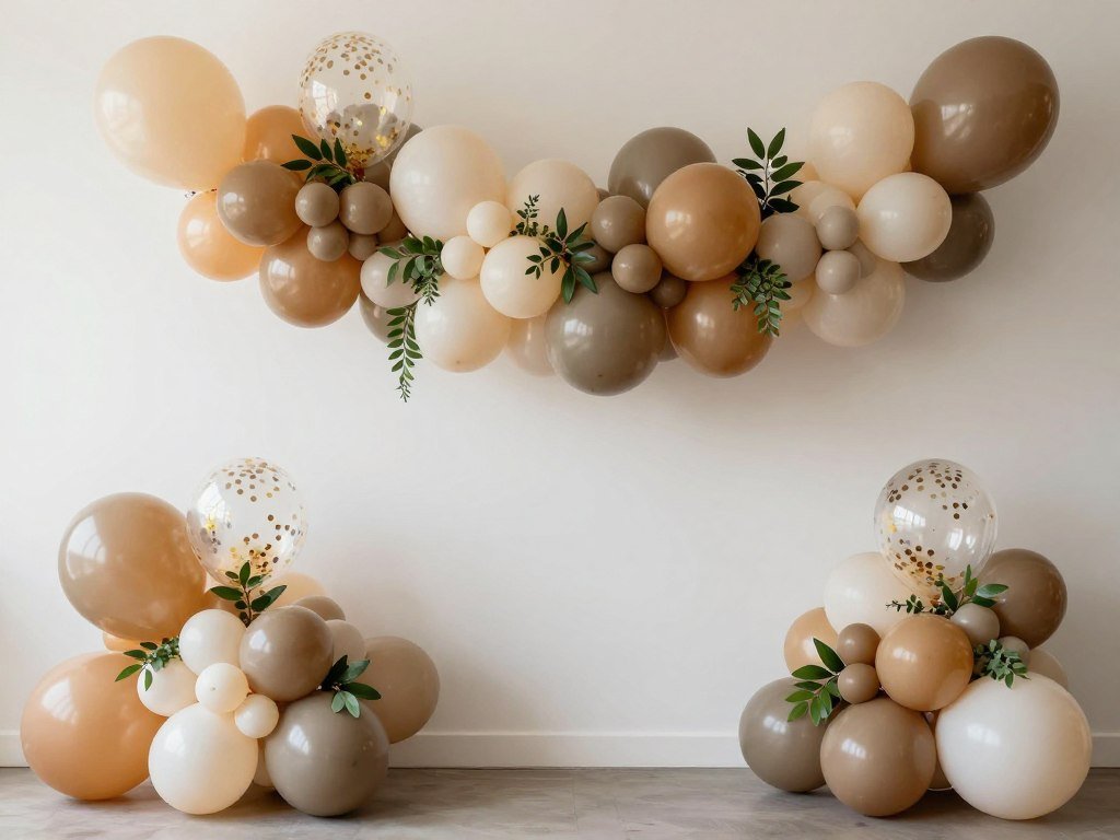 Stunning balloon garland installation in bridal shower colors with organic arrangement