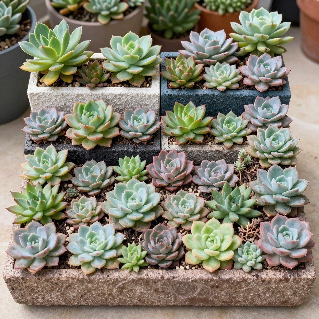 Succulent planter boxes with diverse textures and colors Succulent planter boxes with diverse textures and colors