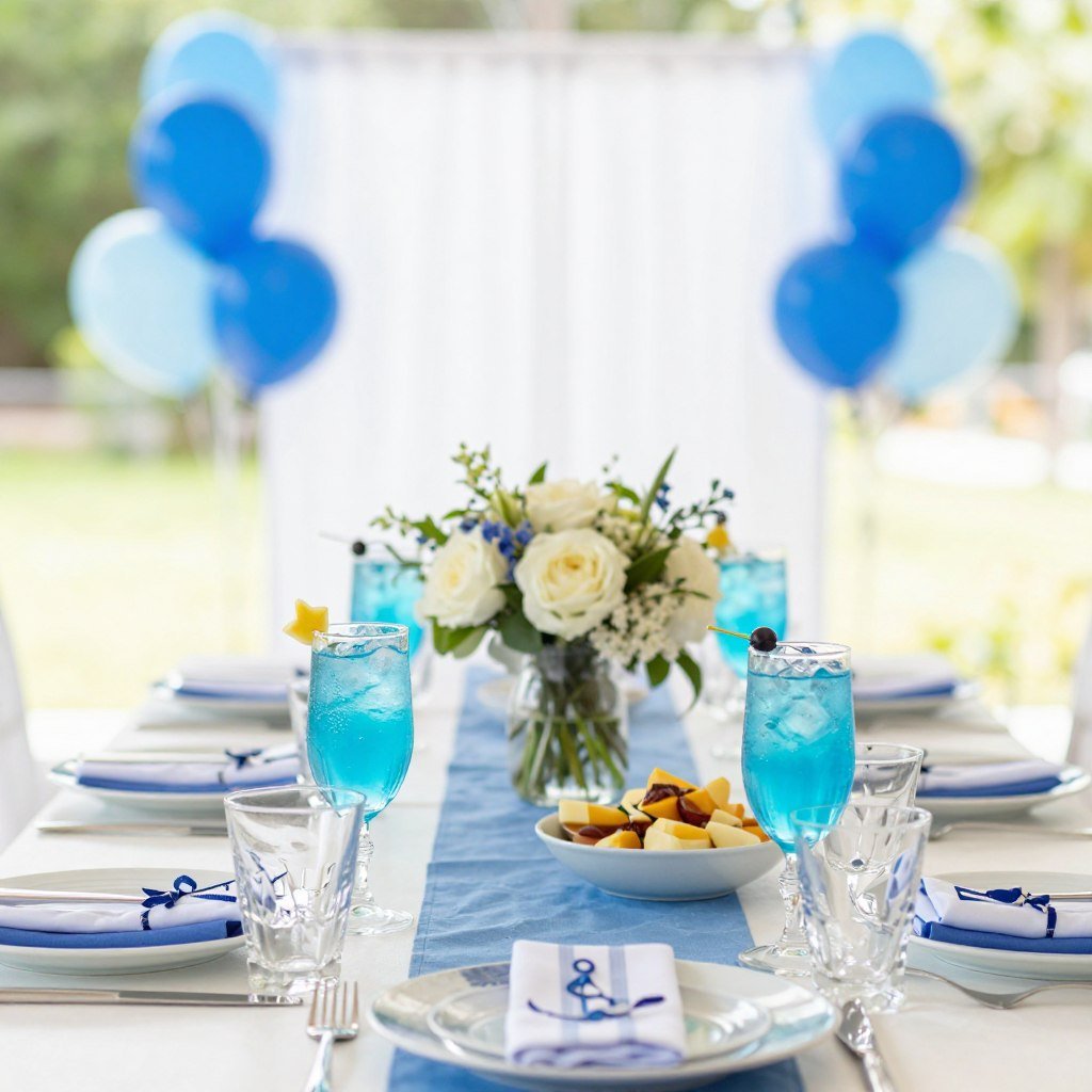 Summer blue bridal shower with bright blue tones and nautical elements