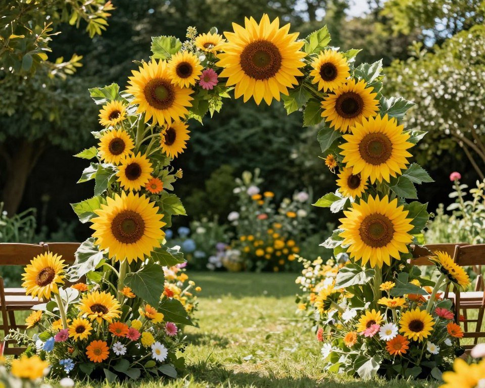 Summer wedding with bright sunflowers and vibrant decorations
