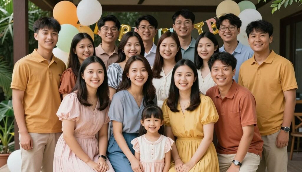 Sweet 16 group photo with friends and family celebrating together