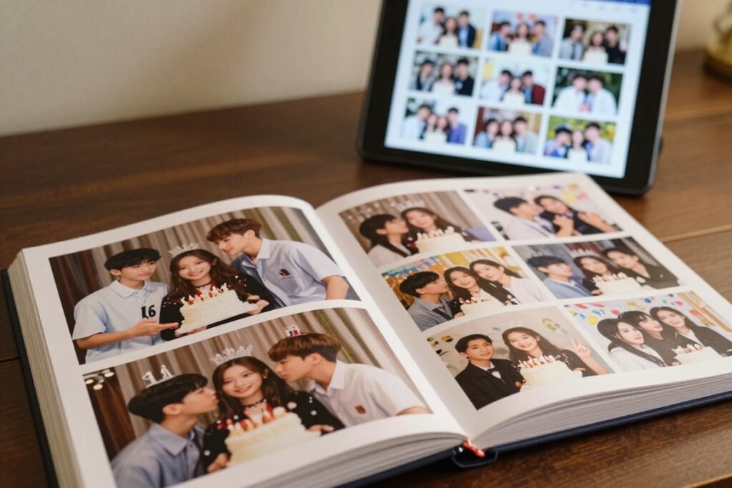 Sweet 16 photo album and digital sharing on devices