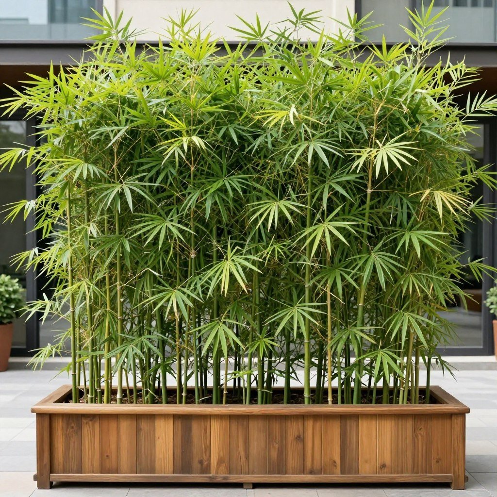 Tall bamboo plants in a privacy planter creating a dense screen