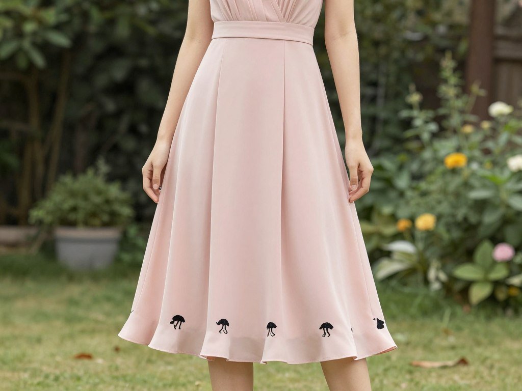 Tea-length blush pink bridesmaid dress with vintage appeal