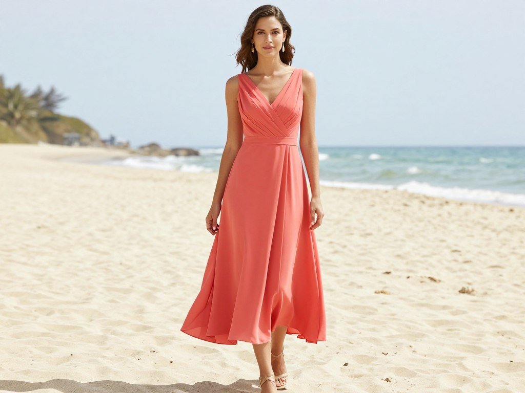 Tea-length bridesmaid dress beach spring wedding