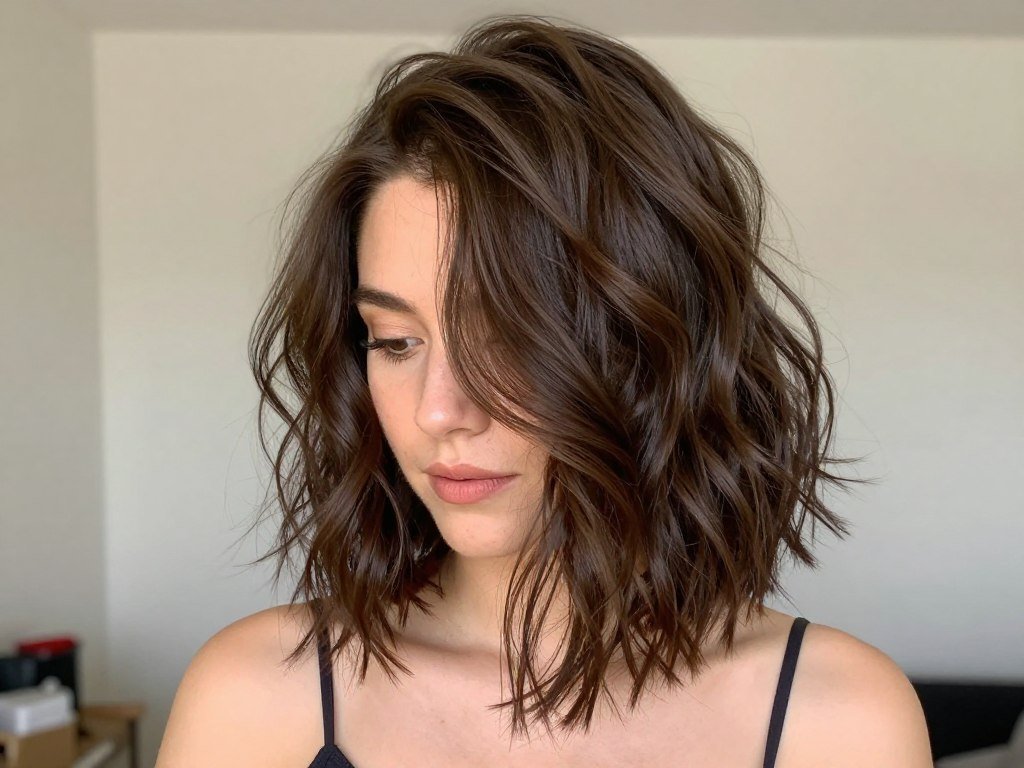 Textured lob bridesmaid hairstyle with volume