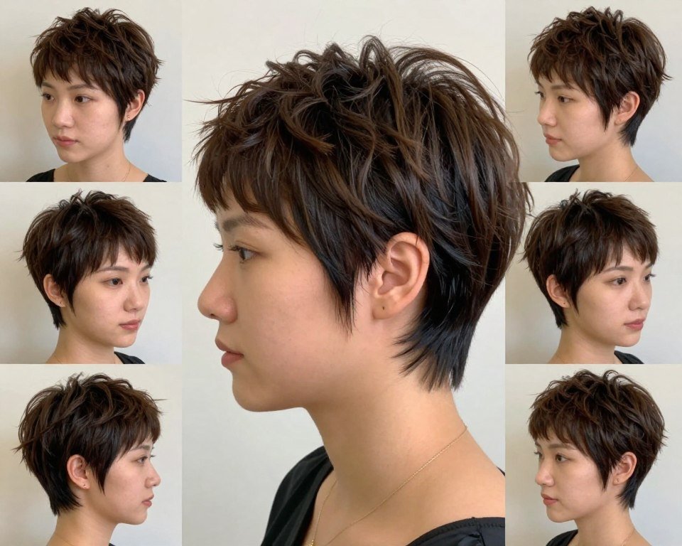 Textured pixie cut bridesmaid hairstyle with defined pieces Textured pixie cut bridesmaid hairstyle with defined pieces