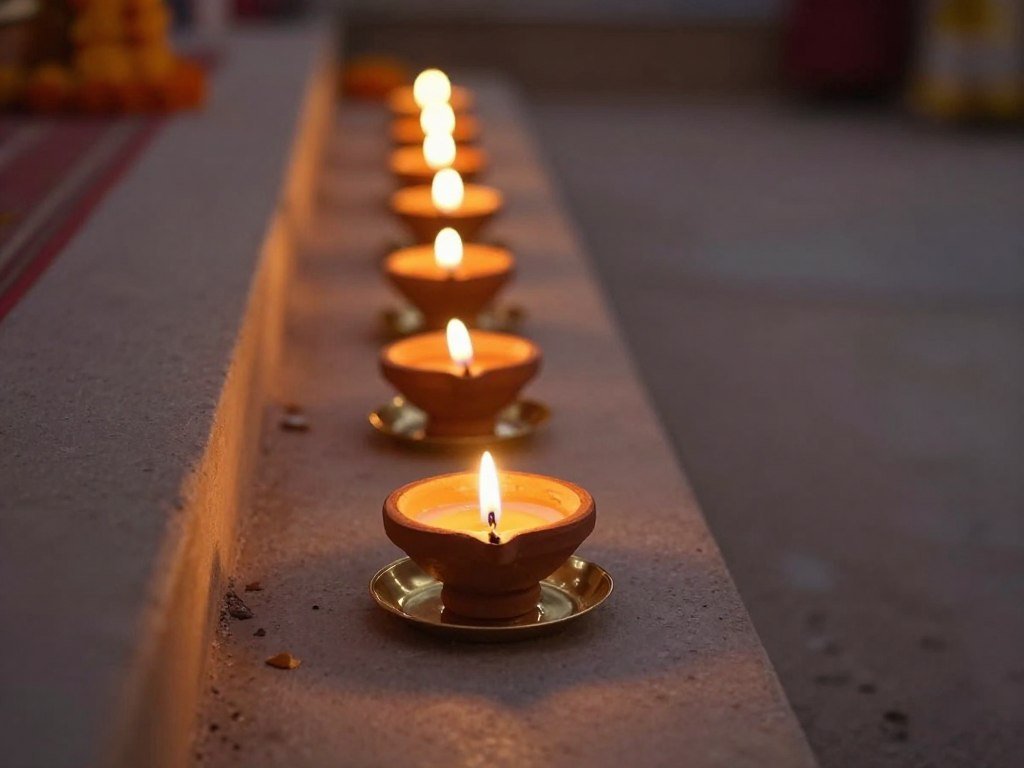 Traditional diyas and candles for haldi decoration