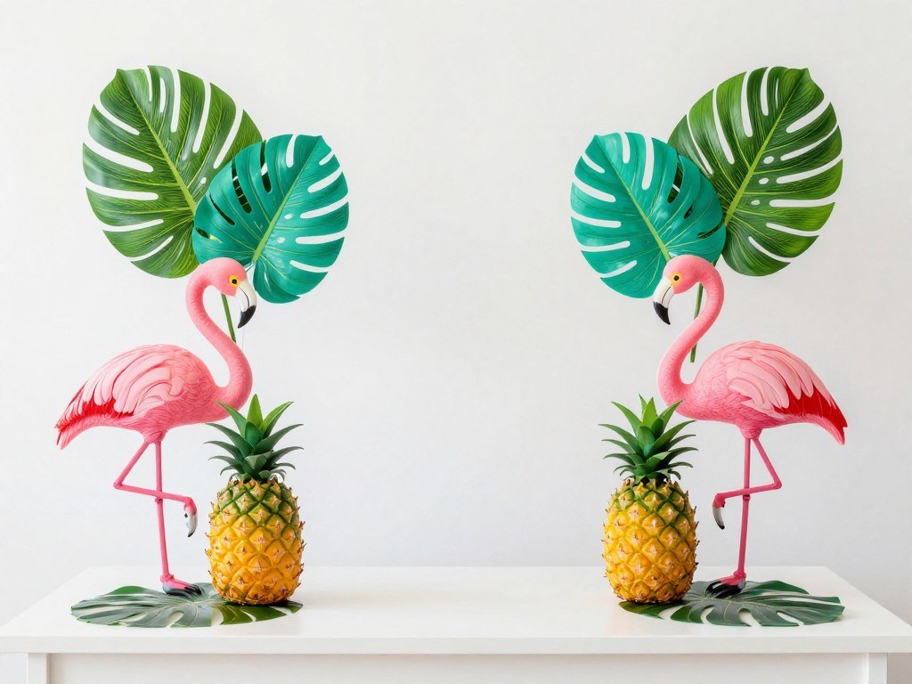 Tropical bachelorette decor with palm leaves, flamingos, and pineapples Tropical bachelorette decor with palm leaves, flamingos, and pineapples