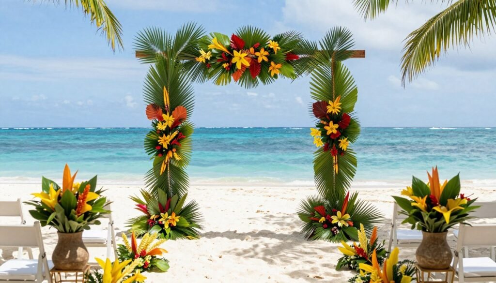 Tropical destination wedding decoration with local flowers
