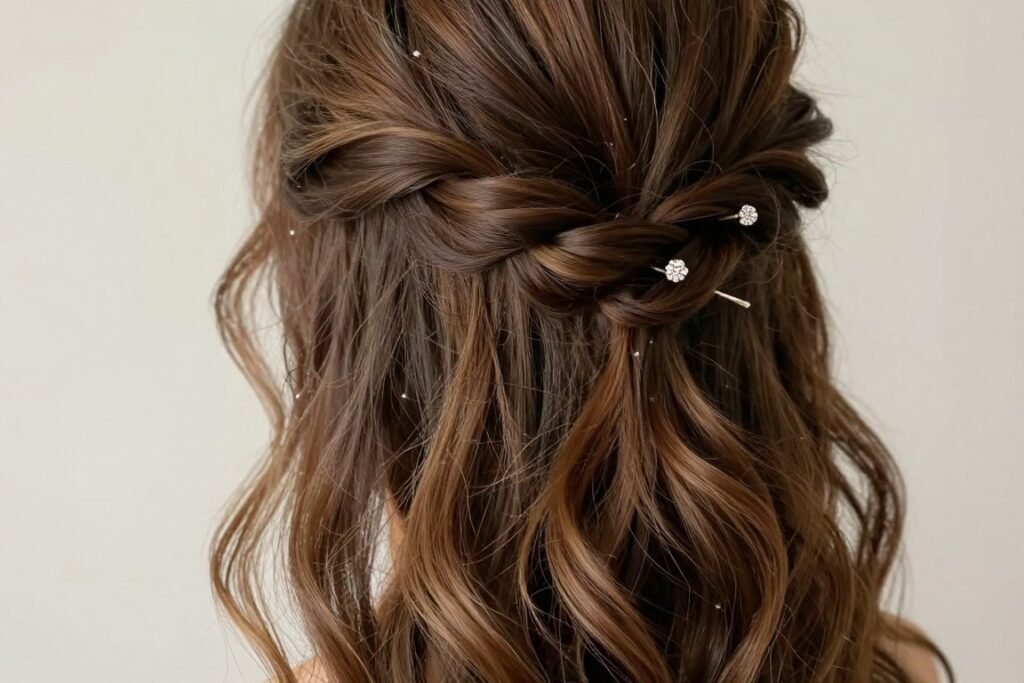 Twisted half-up hairstyle for birthday