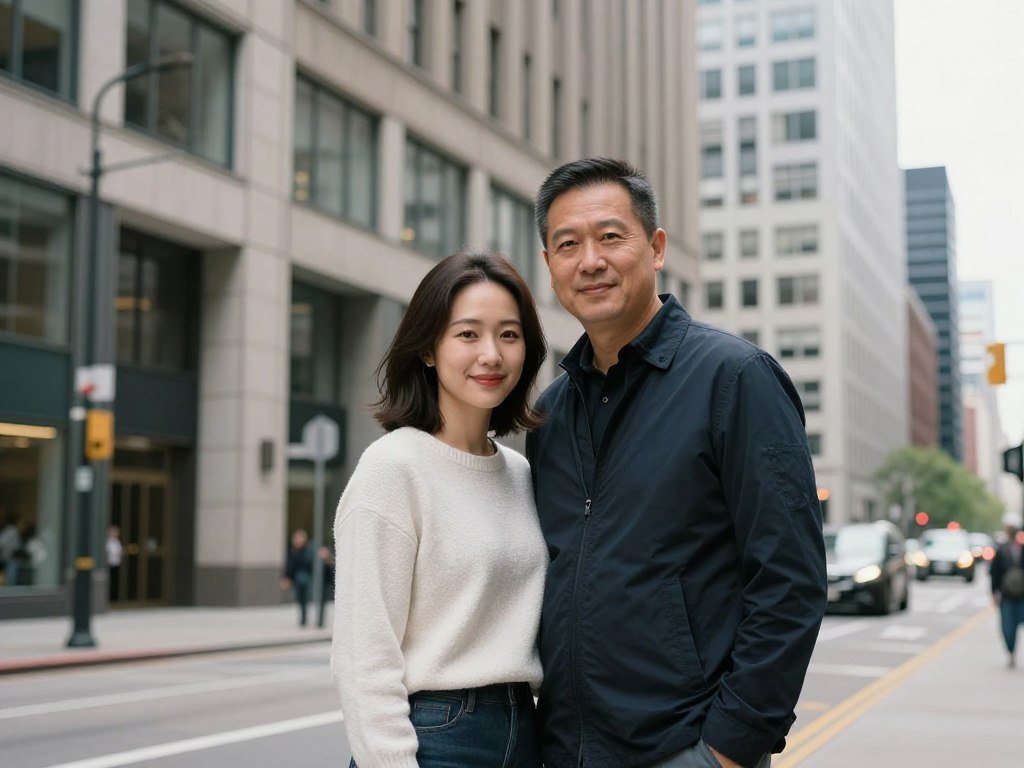 Urban anniversary photo with couple in city street setting Urban anniversary photo with couple in city street setting