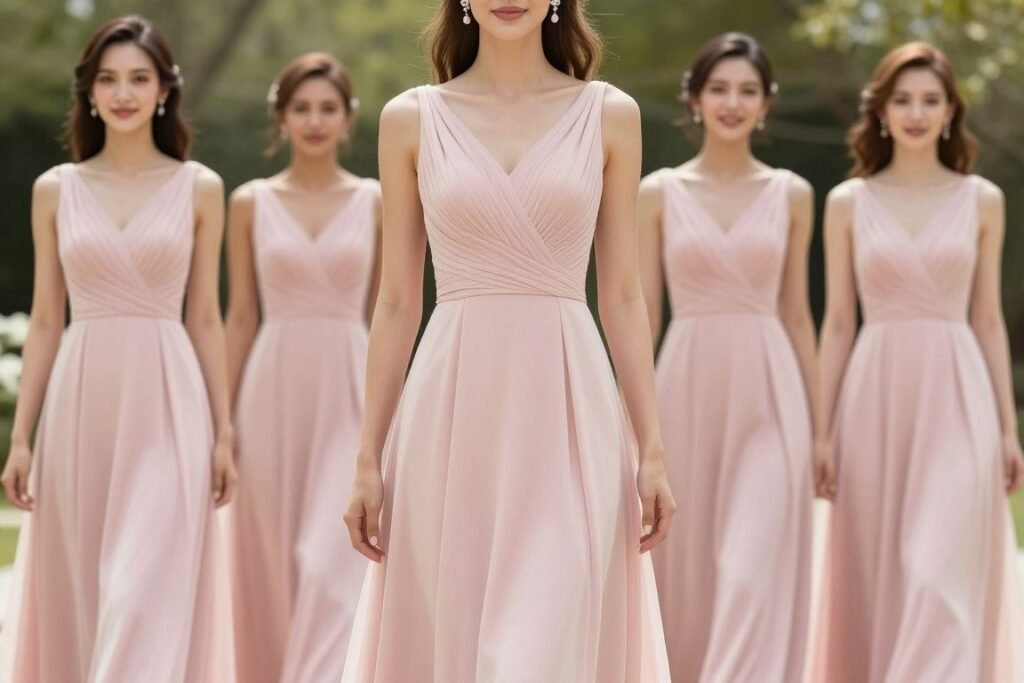 V-neckline bridesmaid dress elongating style