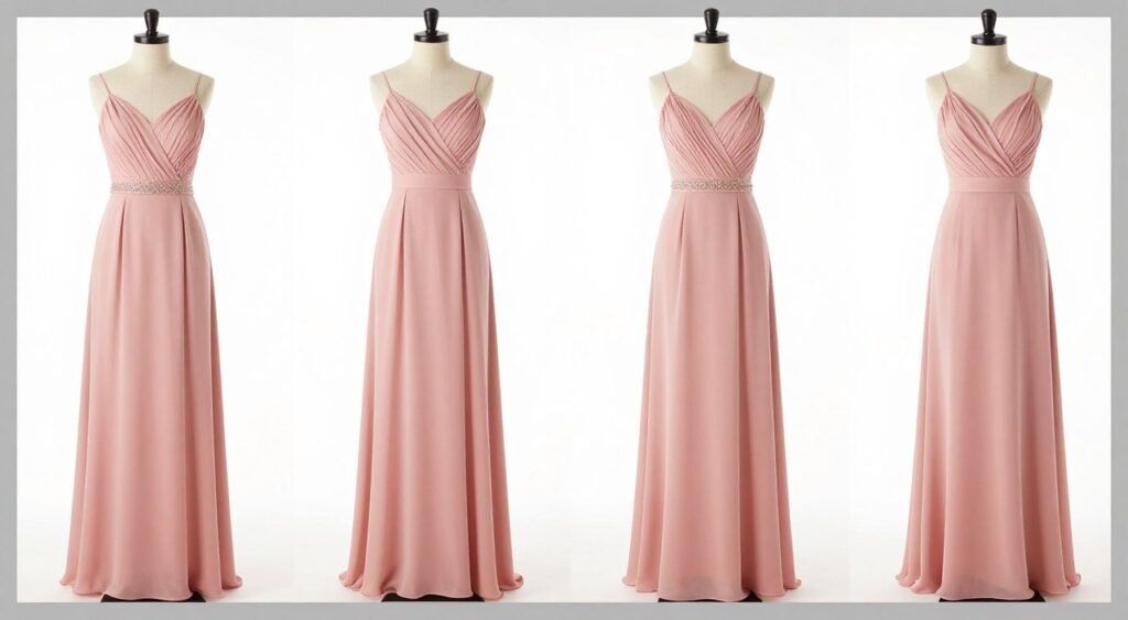 Variety of affordable blush pink bridesmaid dress styles