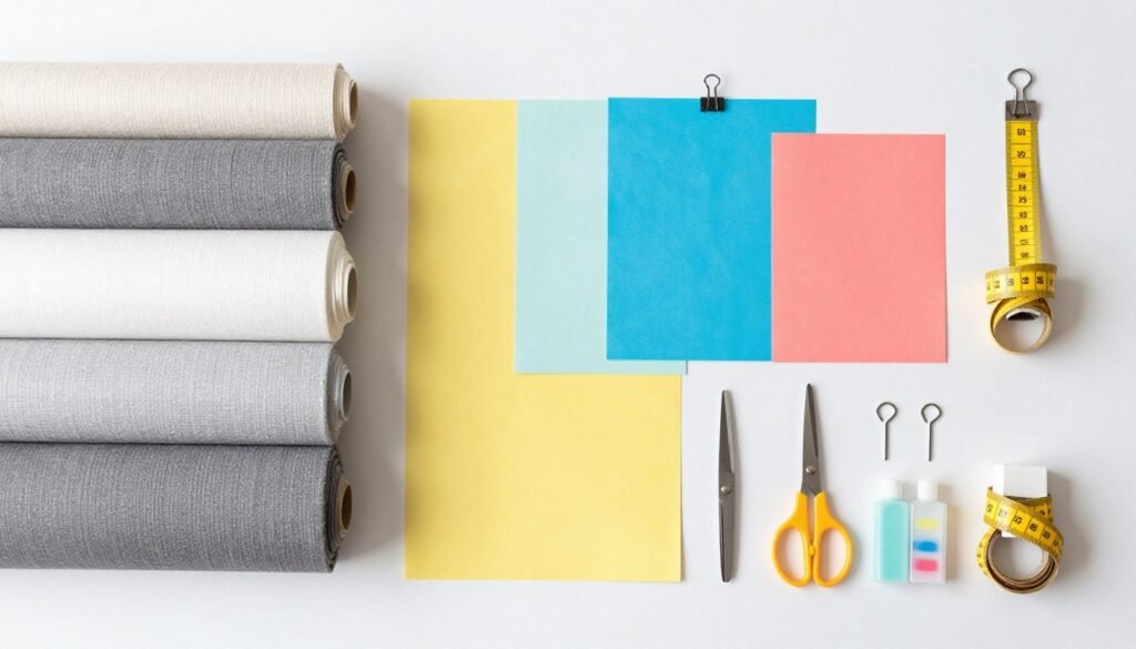 Various backdrop materials including fabric, paper, and hardware Various backdrop materials including fabric, paper, and hardware