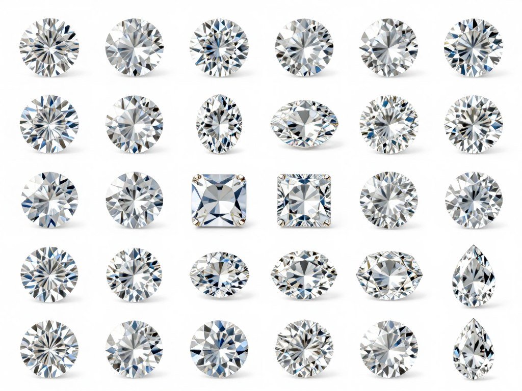 Various diamond shapes displayed showing different cuts Various diamond shapes displayed showing different cuts