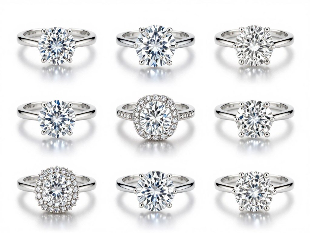 Various engagement ring styles displayed together showing different designs Various engagement ring styles displayed together showing different designs