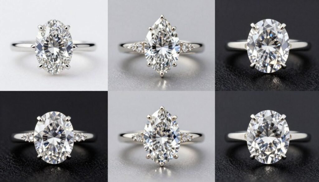 Various fancy shape diamonds in different engagement ring settings Various fancy shape diamonds in different engagement ring settings