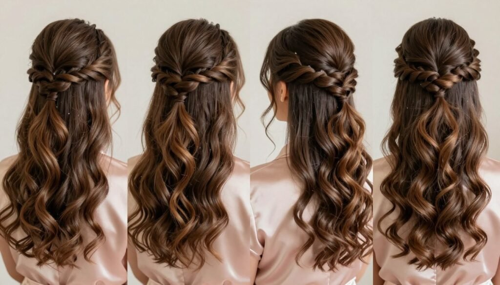 Various half-up half-down bridesmaid hairstyles in different styles Various half-up half-down bridesmaid hairstyles in different styles
