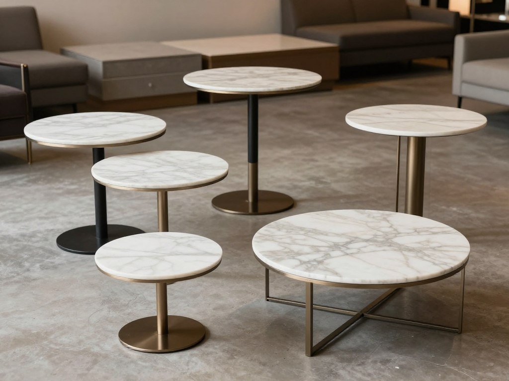 Various types of cocktail tables with different heights and styles