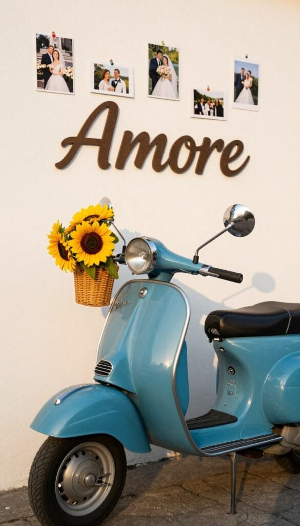 Vintage Vespa photo backdrop for Italian bridal shower