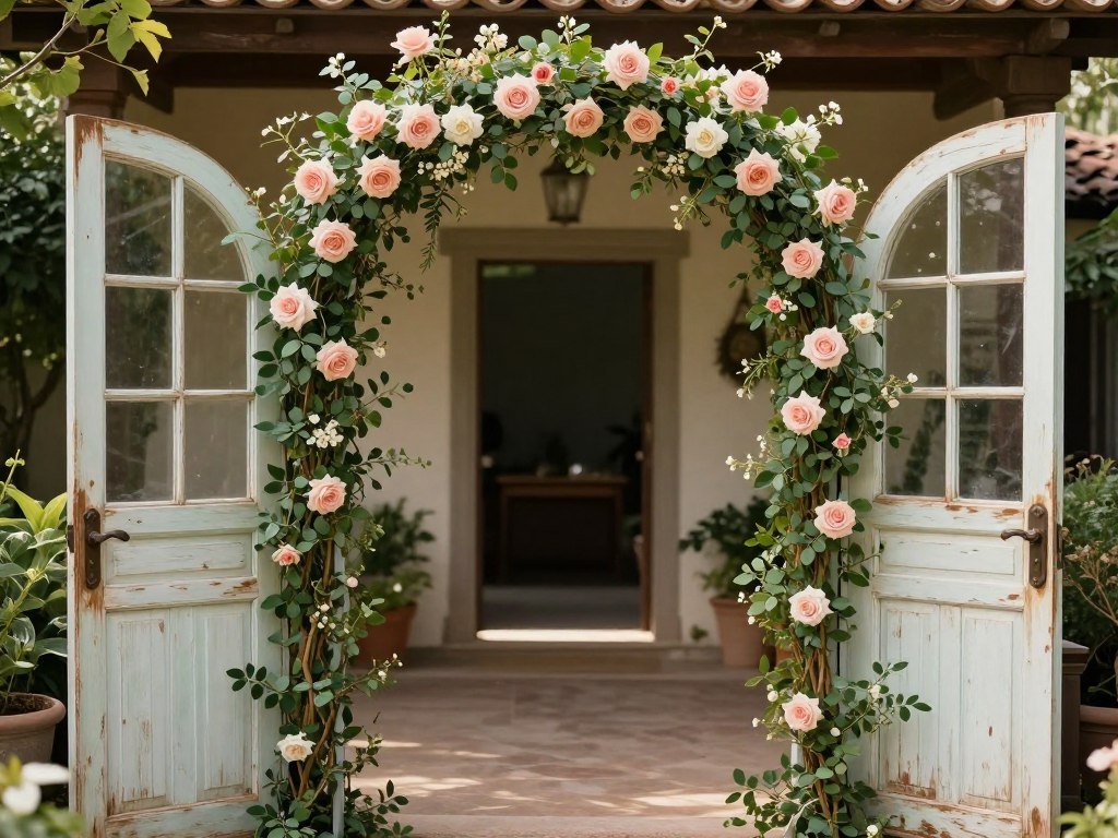 Vintage door arch decoration wedding with antique elements