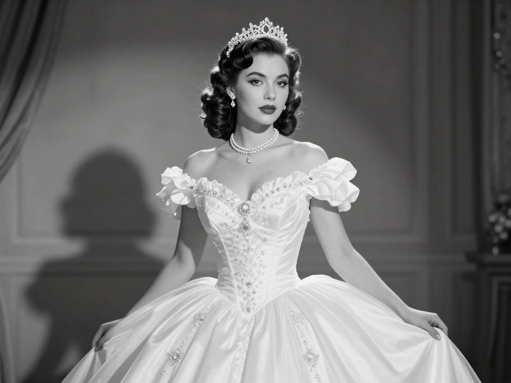 Vintage-style quinceañera portrait with classic Hollywood glamour