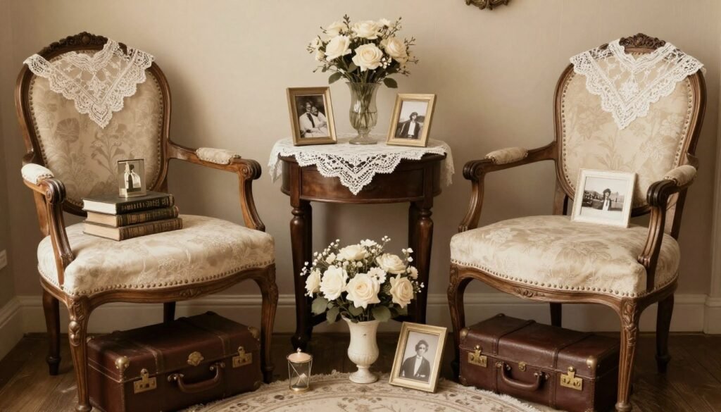 Vintage-themed wedding decoration with antique elements