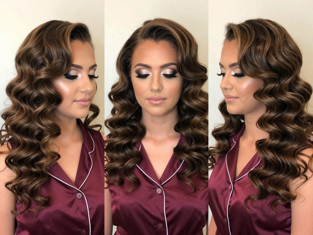 Voluminous bouncy curls bridesmaid hairstyle for glamorous wedding