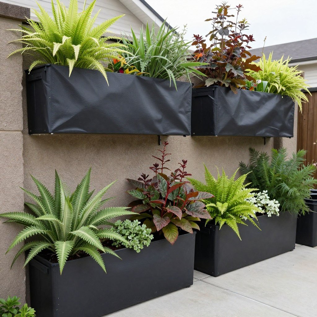 Wall planters being prepared for seasonal changes with protective measures