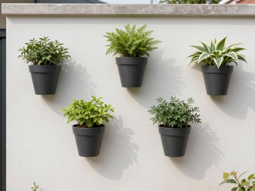 Wall planters properly scaled to the size of the wall creating balanced proportion