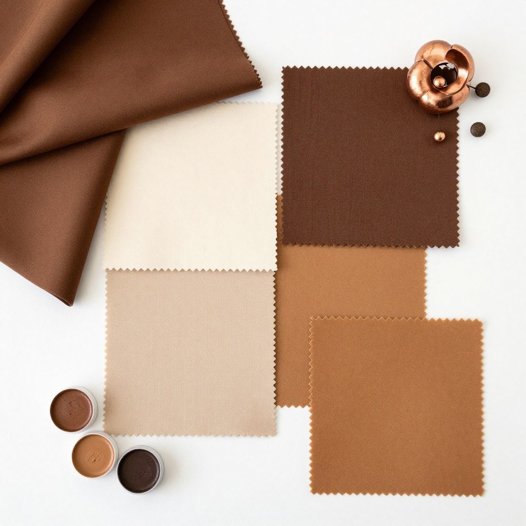 Warm coffee-inspired color palette with rich browns, creams, and copper accents for love is brewing bridal shower decor