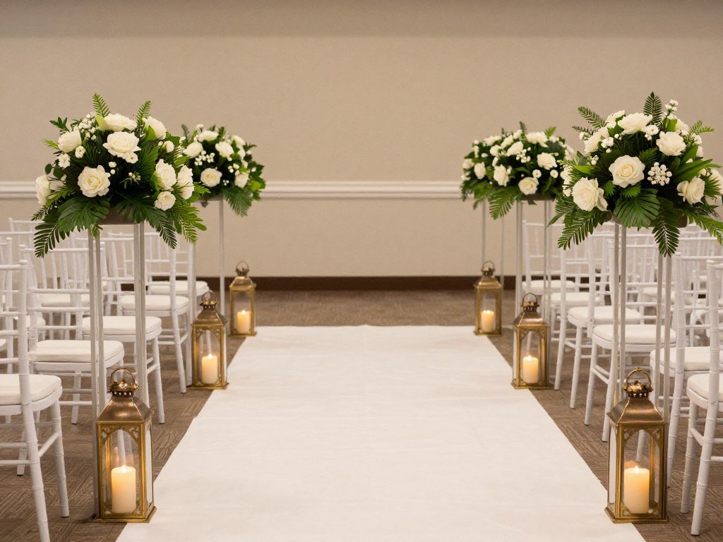 Wedding aisle with safely placed decorations allowing easy passage