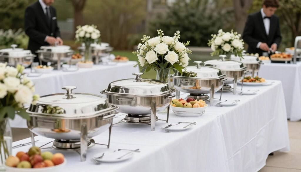 Wedding buffet table setup outdoors