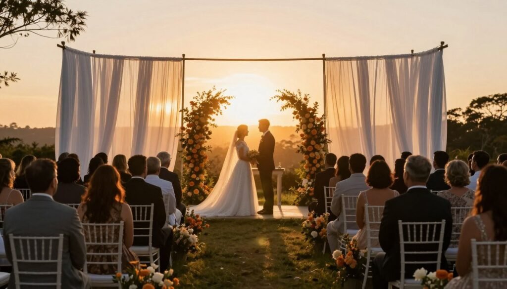Wedding ceremony positioned to capture perfect sunset lighting