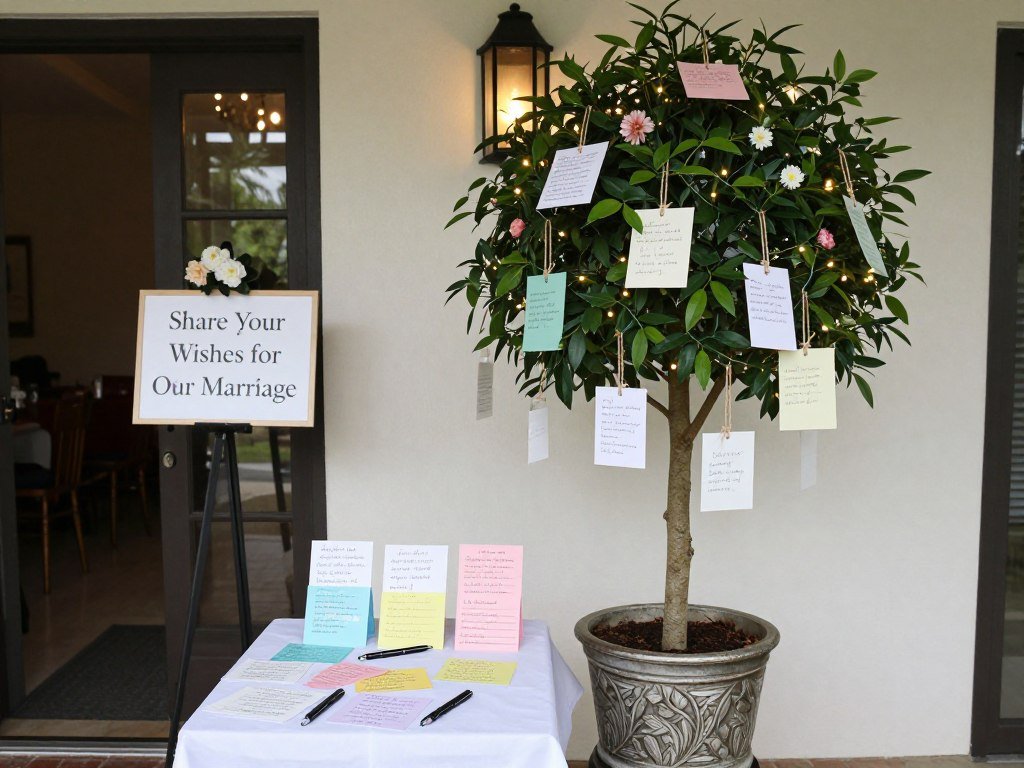 Wedding ceremony with interactive wishing tree for guest participation