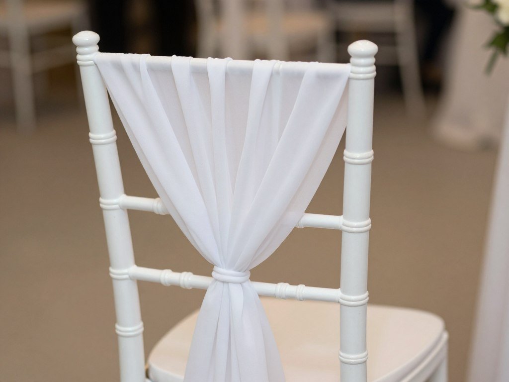 Wedding chair with flowing white chiffon sash