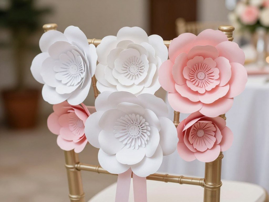 Wedding chair with handmade paper flower decoration