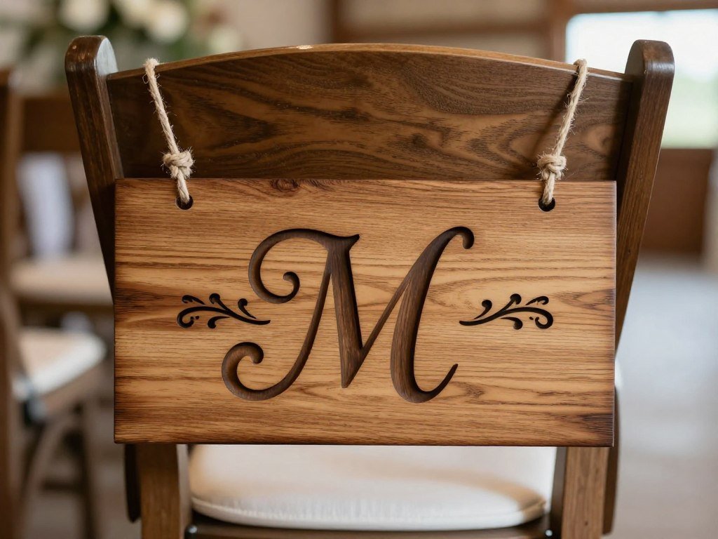 Wedding chair with monogram wooden sign