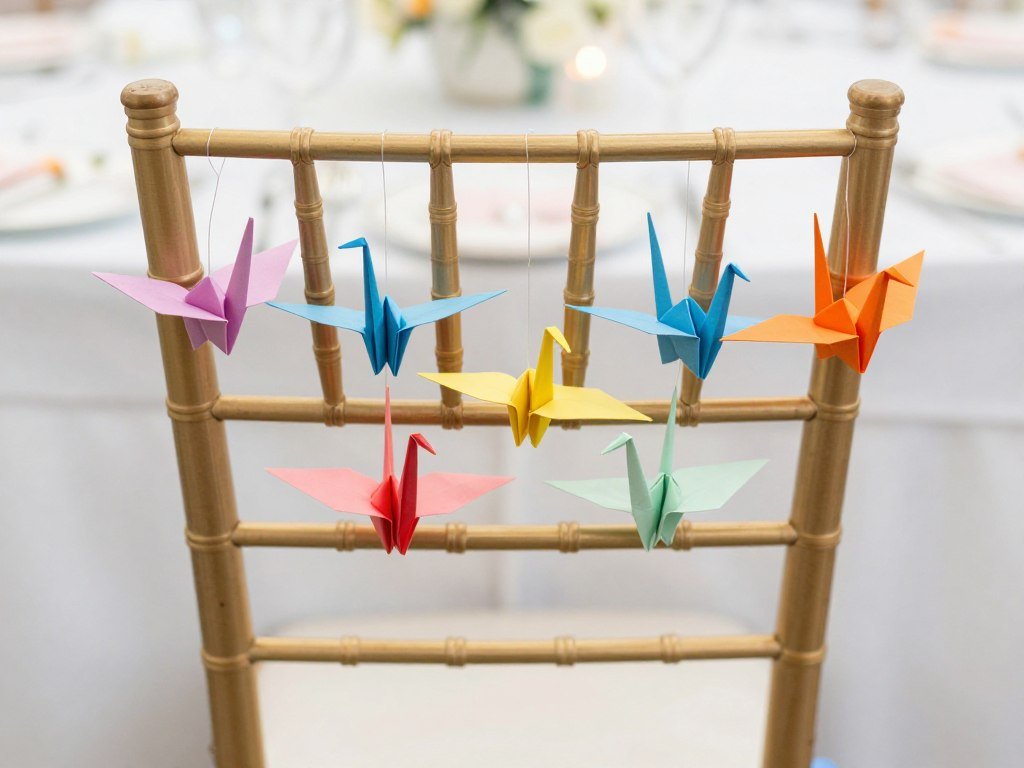 Wedding chair with origami crane decorations