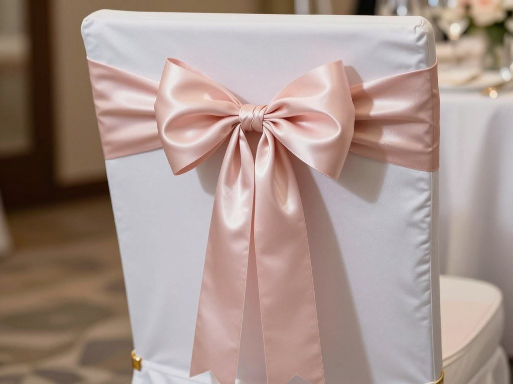 Wedding chair with satin fabric bow in blush pink