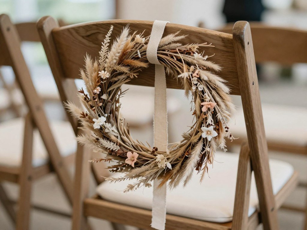 Wedding chair with seasonal dried flower wreath