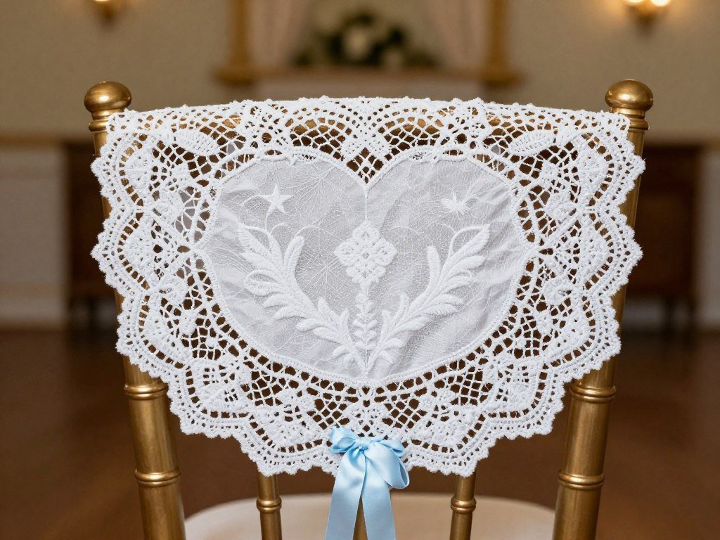 Wedding chair with vintage lace doily decoration