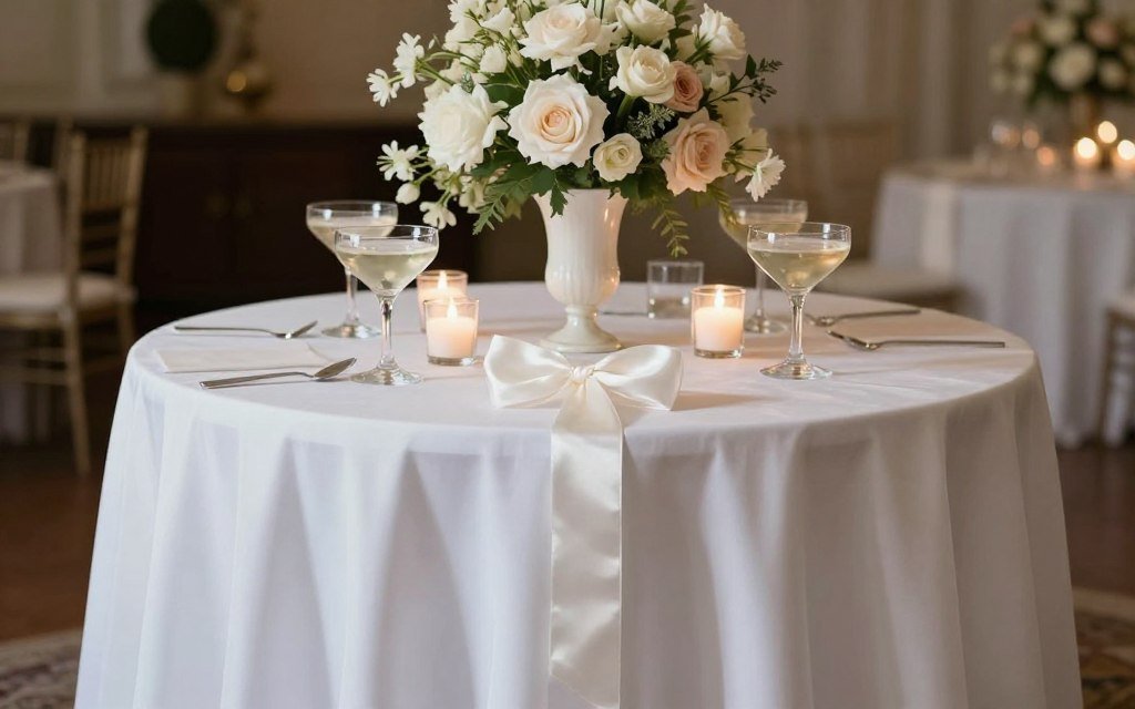 Wedding cocktail table with elegant floral arrangement and candles